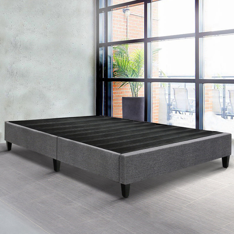 King Single Size Bed Base Frame Mattress Platform Grey Fabric Wooden