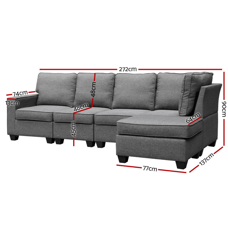 Sofa Lounge Set 5 Seater Modular Chaise Chair Suite Couch Fabric Grey