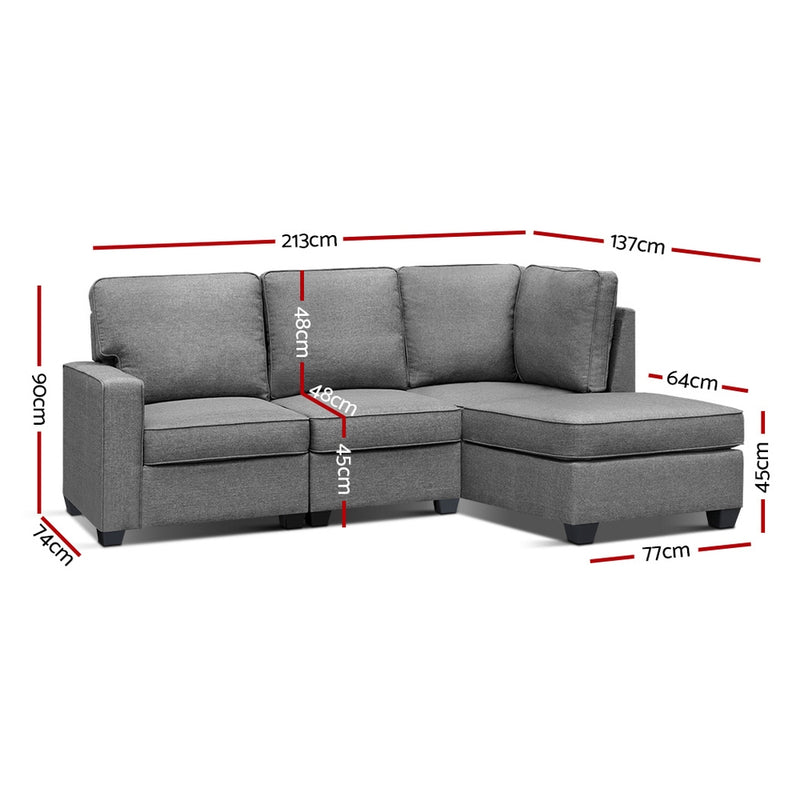 Sofa Lounge Set 4 Seater Modular Chaise Chair Suite Couch Fabric Grey