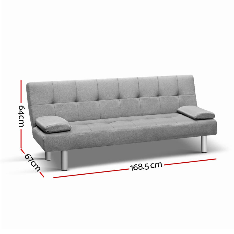 3 Seater Fabric Sofa Bed - Grey