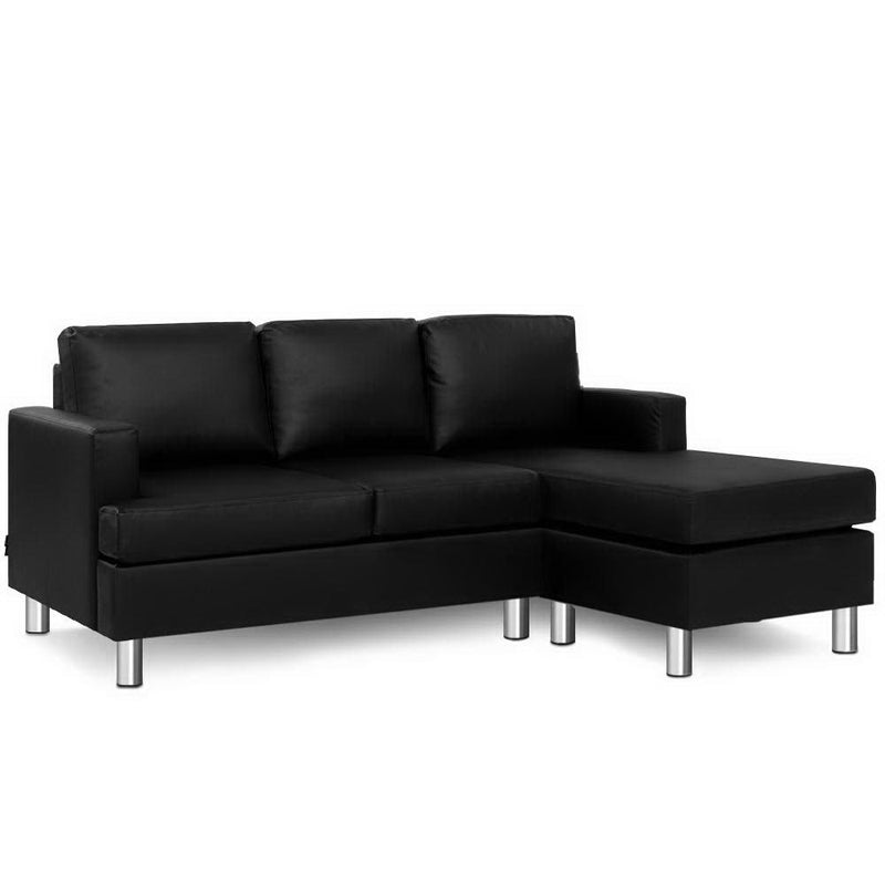 Sofa Lounge Set Couch Futon Corner Chaise Leather 3 Seater Suite Black