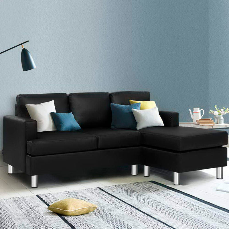 Sofa Lounge Set Couch Futon Corner Chaise Leather 3 Seater Suite Black