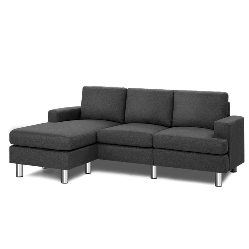 Sofa Lounge Set Couch Futon Corner Chaise Fabric 3 Seater Suite Dark Grey