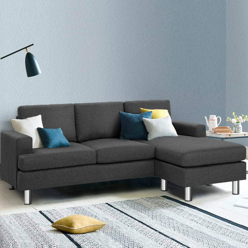 Sofa Lounge Set Couch Futon Corner Chaise Fabric 3 Seater Suite Dark Grey