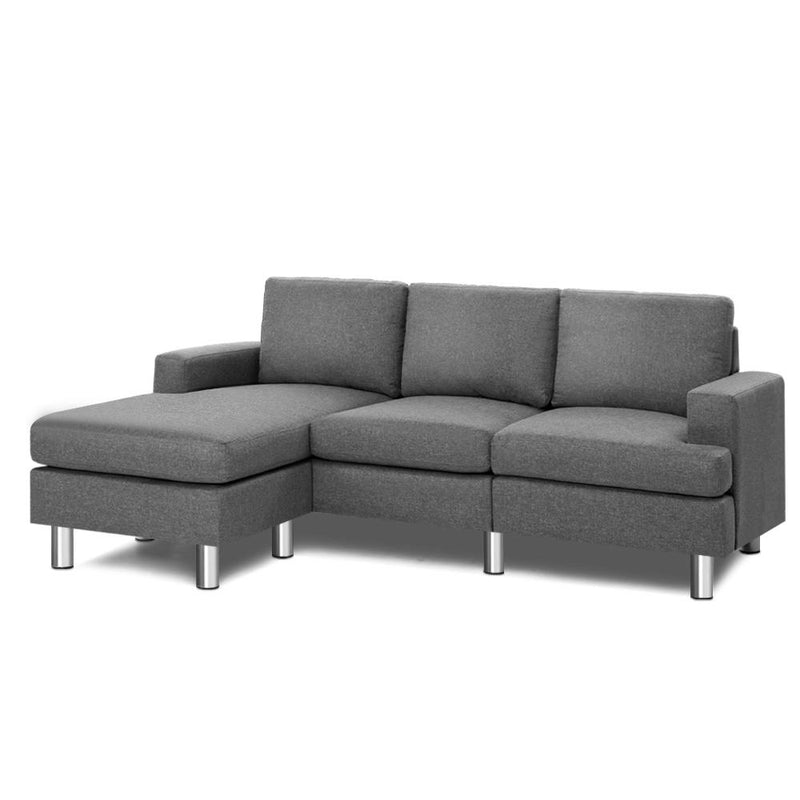 Sofa Lounge Set Couch Futon Corner Chaise Fabric 3 Seater Suite Grey