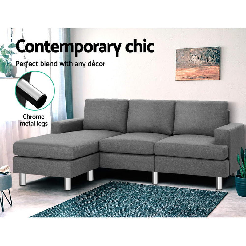 Sofa Lounge Set Couch Futon Corner Chaise Fabric 3 Seater Suite Grey