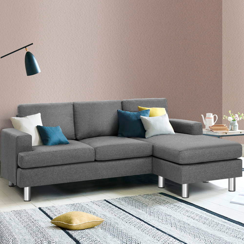 Sofa Lounge Set Couch Futon Corner Chaise Fabric 3 Seater Suite Grey