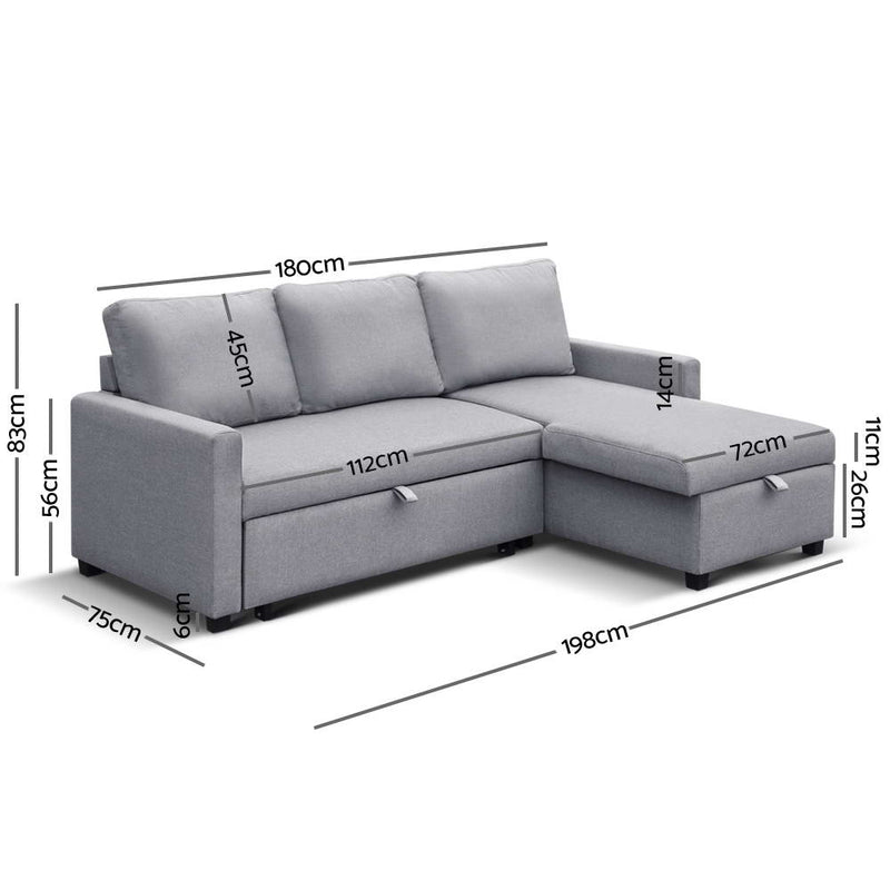 3 Seater Fabric Sofa Bed with Storage  - Grey