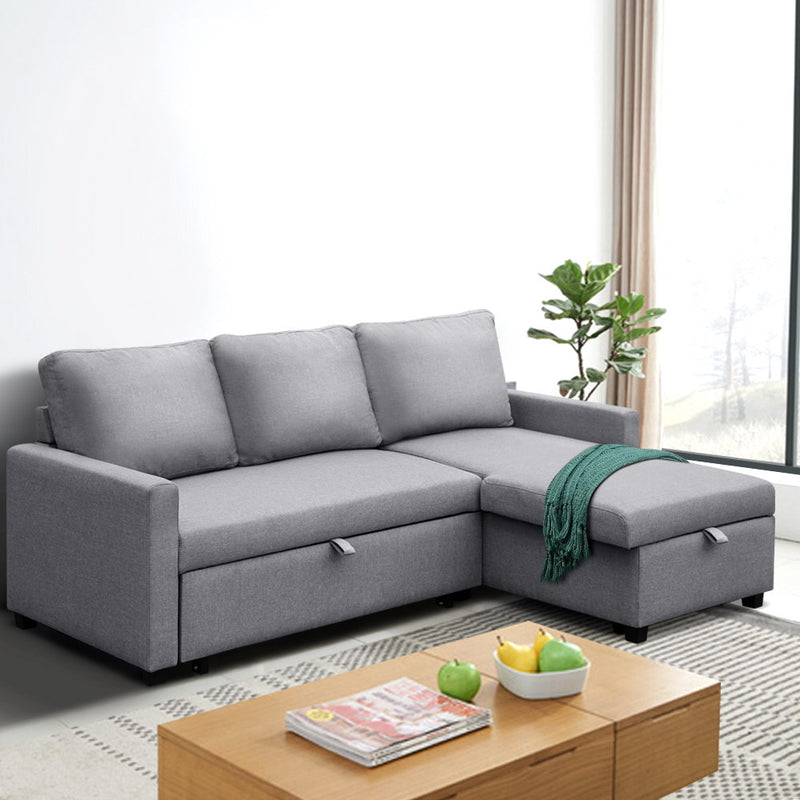 3 Seater Fabric Sofa Bed with Storage  - Grey