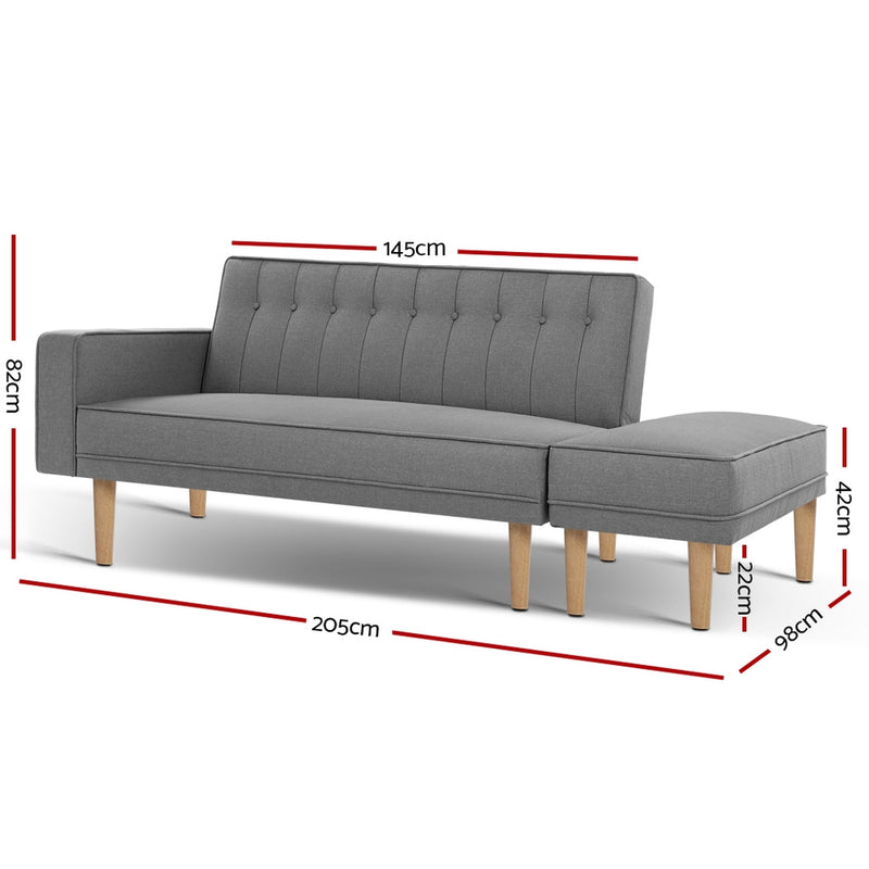 3 Seater Sofa Bed Ottoman Recliner Lounge Scandinavian Grey