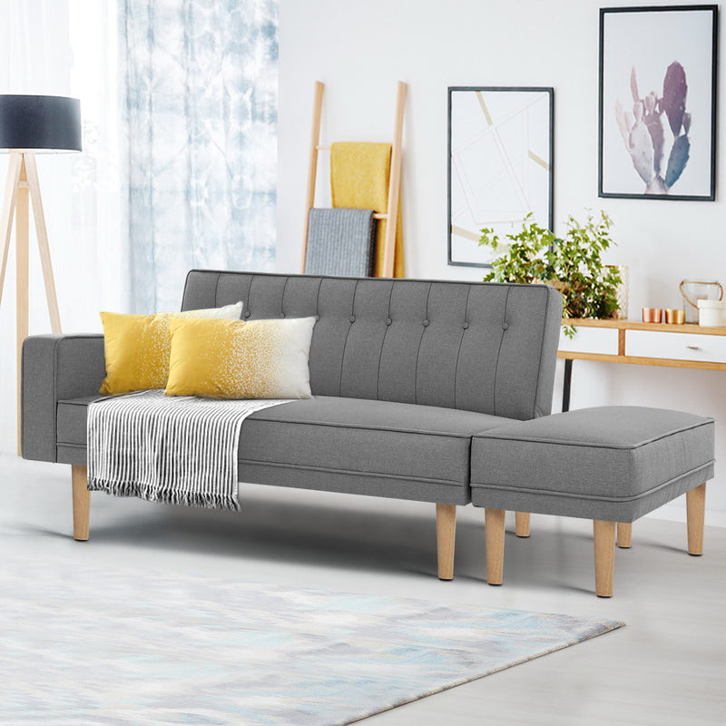 3 Seater Sofa Bed Ottoman Recliner Lounge Scandinavian Grey