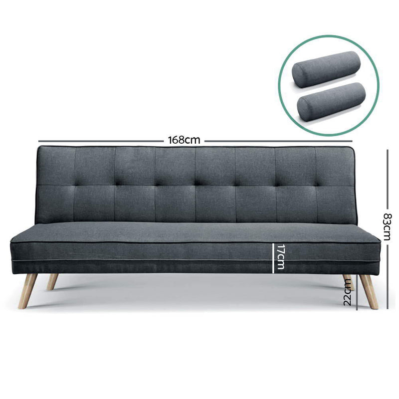 3 Seater Fabric Sofa Bed - Charcoal