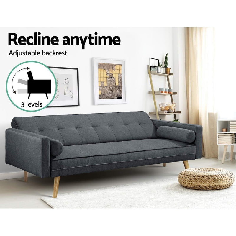 3 Seater Fabric Sofa Bed - Charcoal