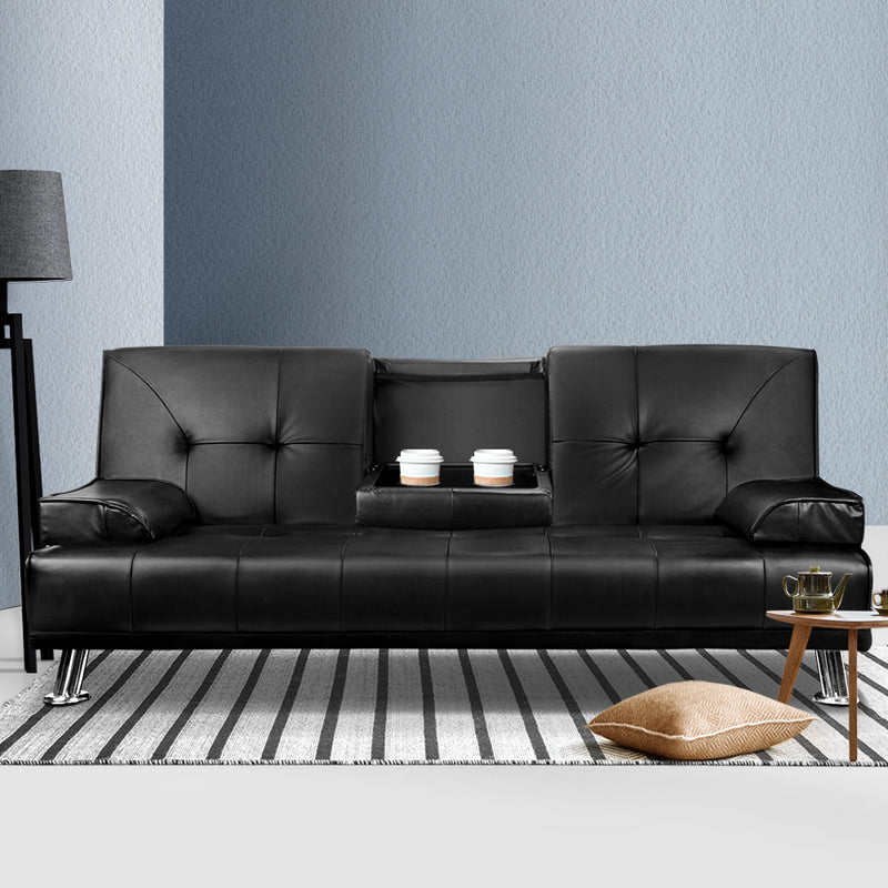 3 Seater PU Leather Sofa Bed - Black