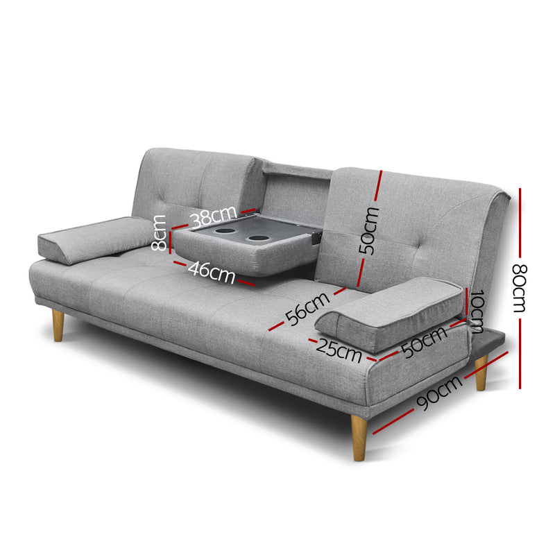 3 Seater Fabric Sofa Bed - Grey