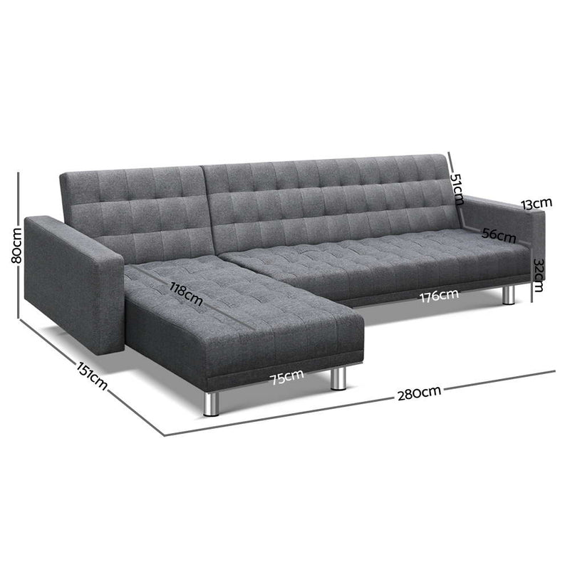 Modular Fabric Sofa Bed - Grey