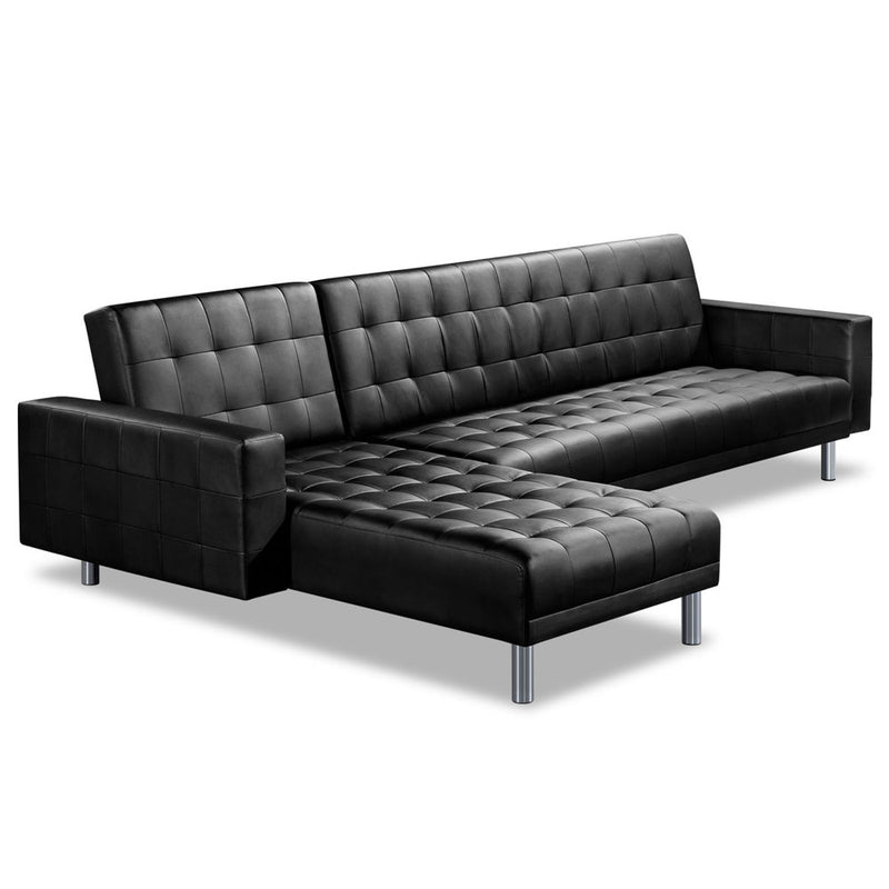 Modular PU Leather Sofa Bed - Black