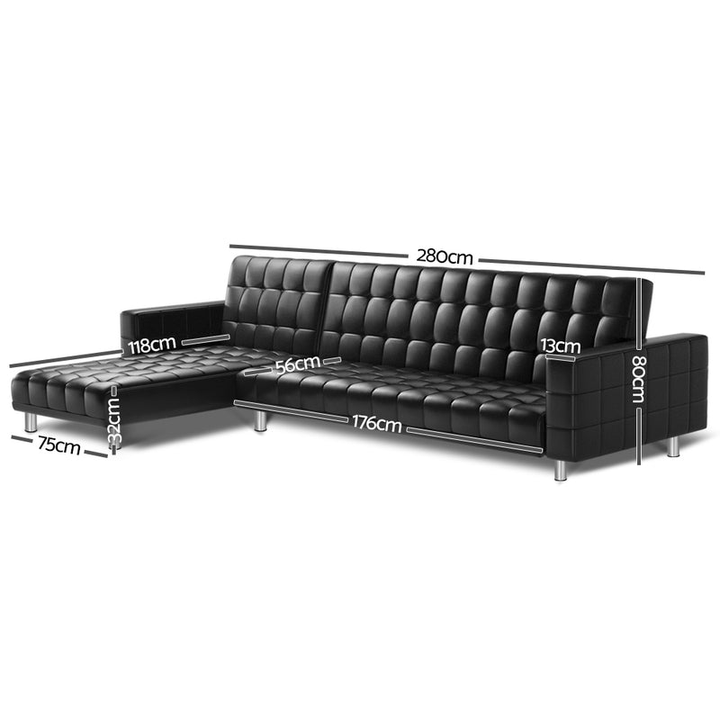 Modular PU Leather Sofa Bed - Black