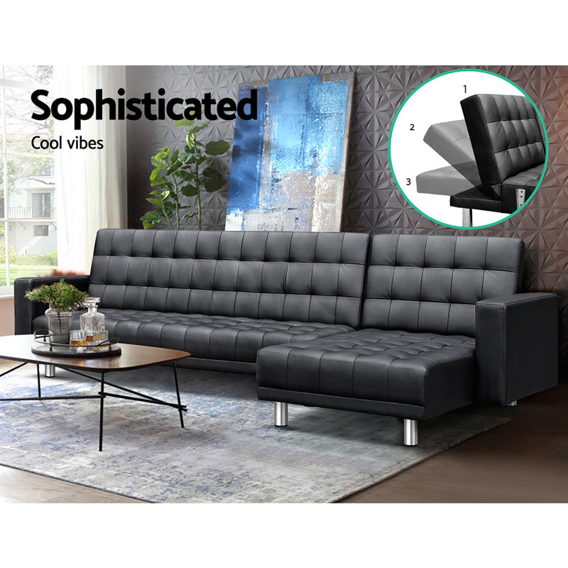 Modular PU Leather Sofa Bed - Black