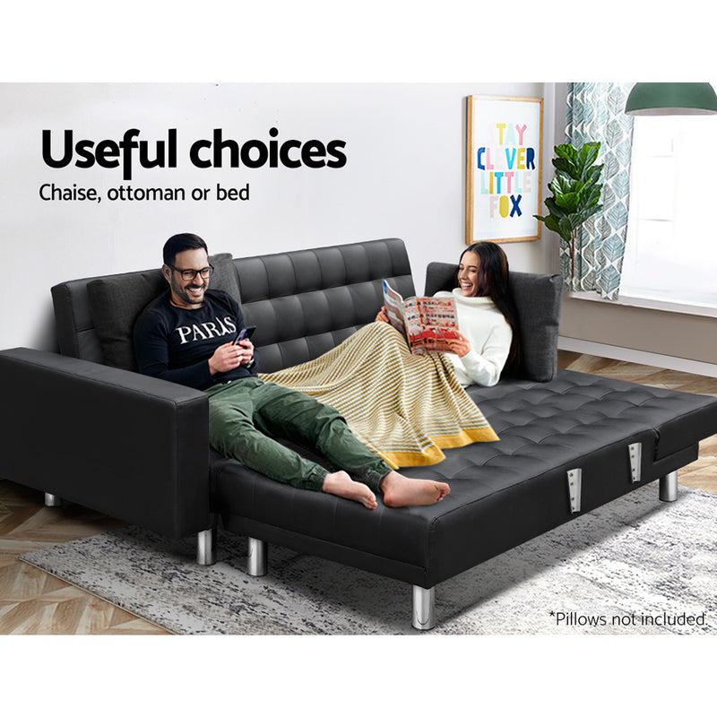 Modular PU Leather Sofa Bed - Black