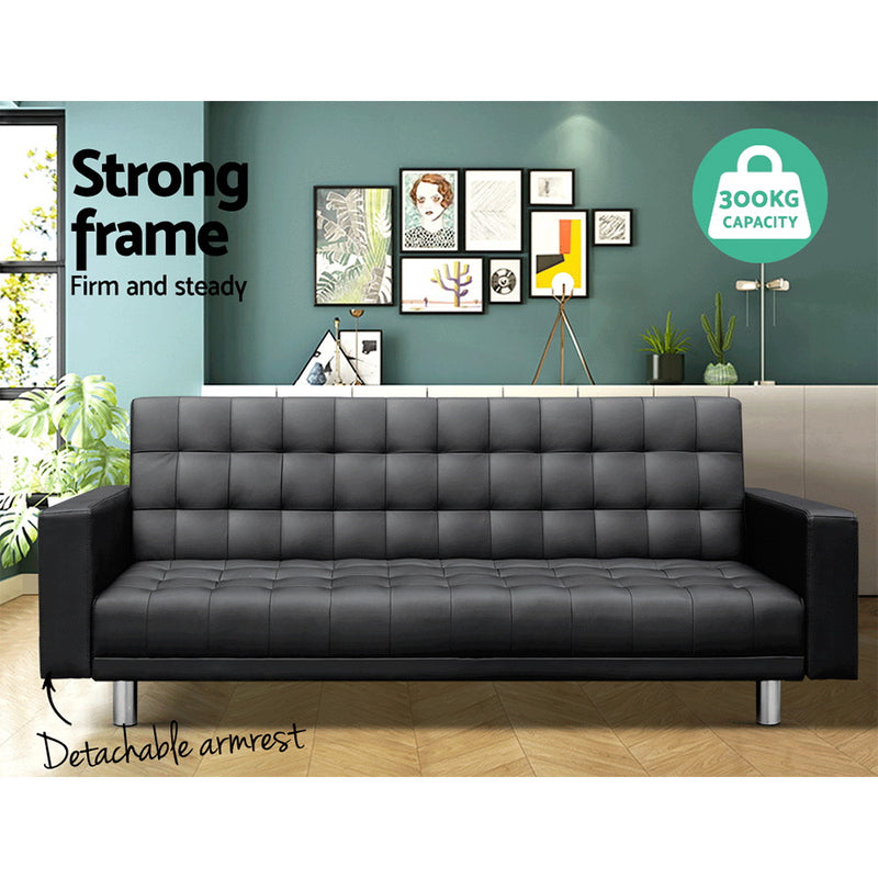 Modular PU Leather Sofa Bed - Black