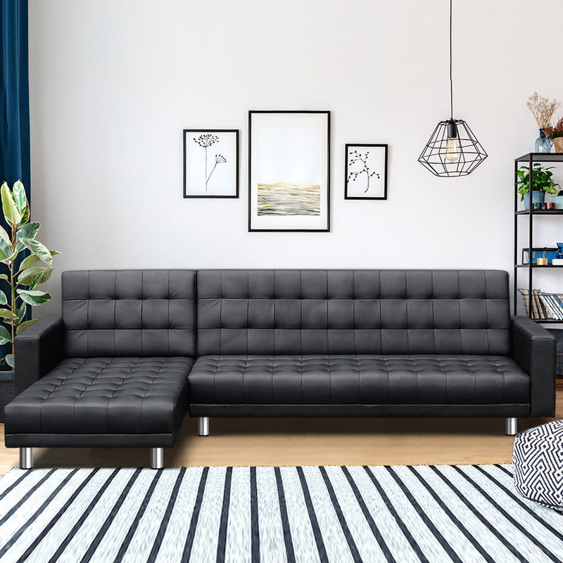 Modular PU Leather Sofa Bed - Black