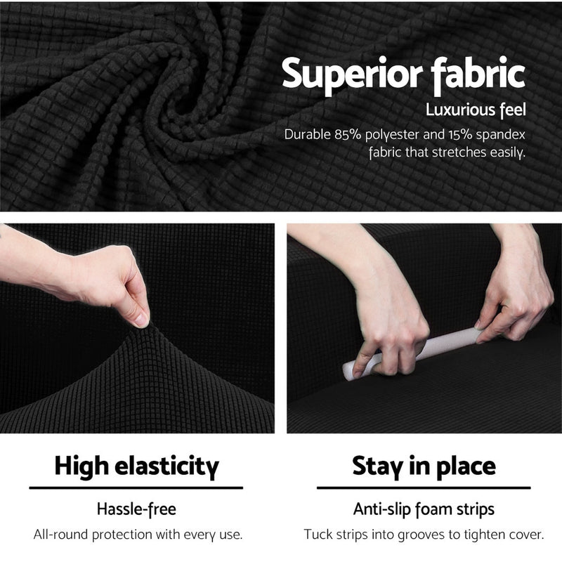 2-piece Sofa Cover Elastic Stretch Couch Covers Protector 2 Steater Black