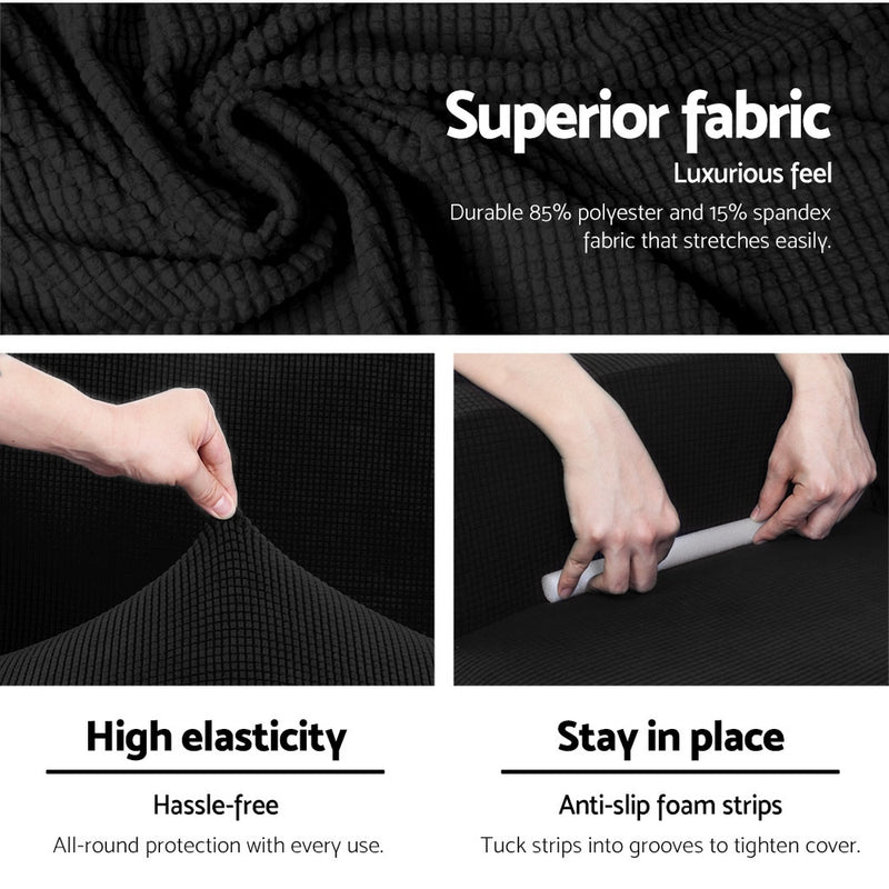 2-piece Sofa Cover Elastic Stretch Couch Covers Protector 3 Steater Black