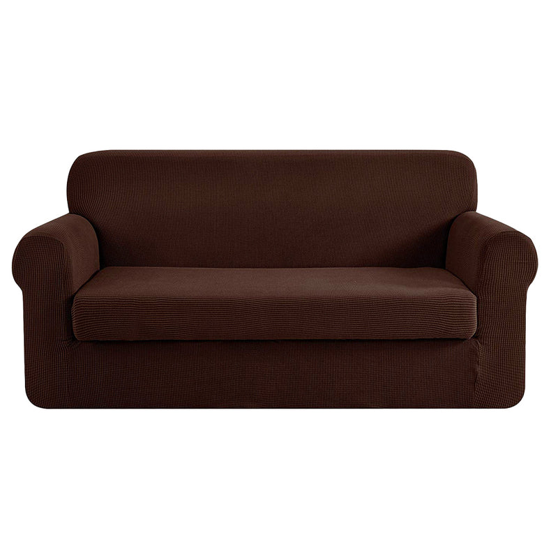 2-piece Sofa Cover Elastic Stretch Couch Covers Protector 3 Steater Coffee