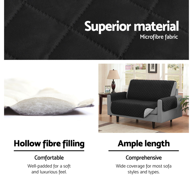 Sofa Cover Quilted Couch Covers Lounge Protector Slipcovers 1 Seater Black