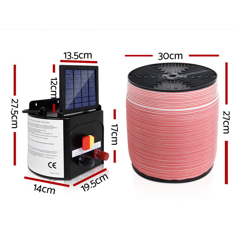 Giantz 3KM Solar Electric Fence Energiser Energizer 0.1J + 1200M Electrical Fencing Wire Tape Farm