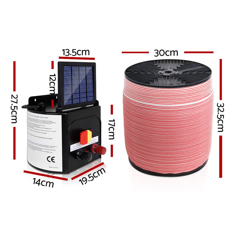 Giantz 3KM Solar Electric Fence Energiser Energizer 0.1J + 2000M Electrical Fencing Wire Tape Farm