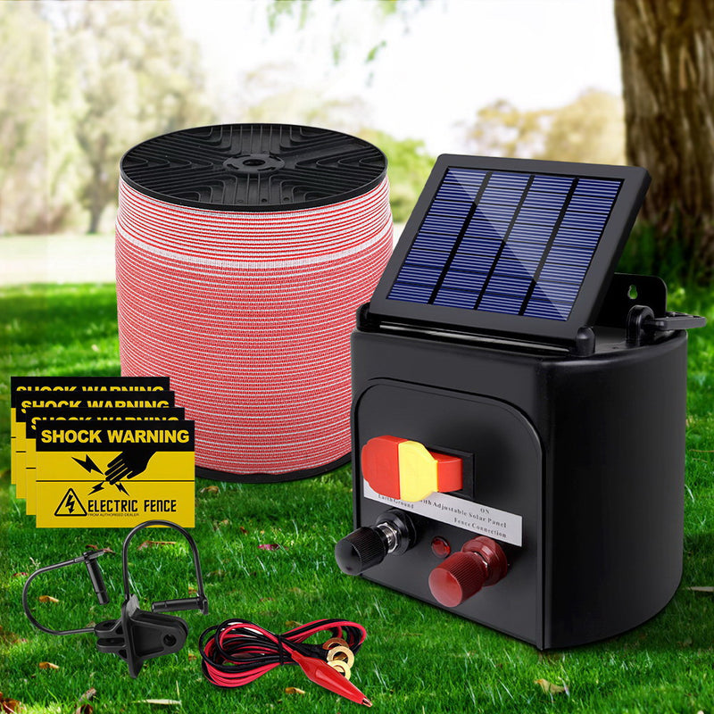 Giantz 3KM Solar Electric Fence Energiser Energizer 0.1J + 2000M Electrical Fencing Wire Tape Farm