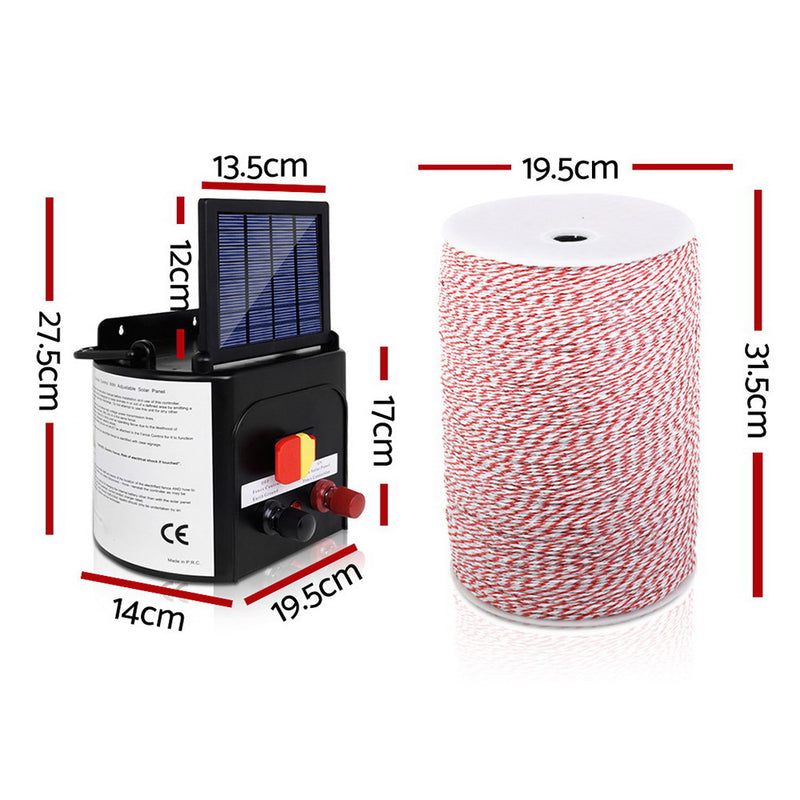 Giantz 5KM Solar Electric Fence Energiser Energizer 0.15J + 2000M Poly Fencing Wire Tape Farm + 25pcs Insulators