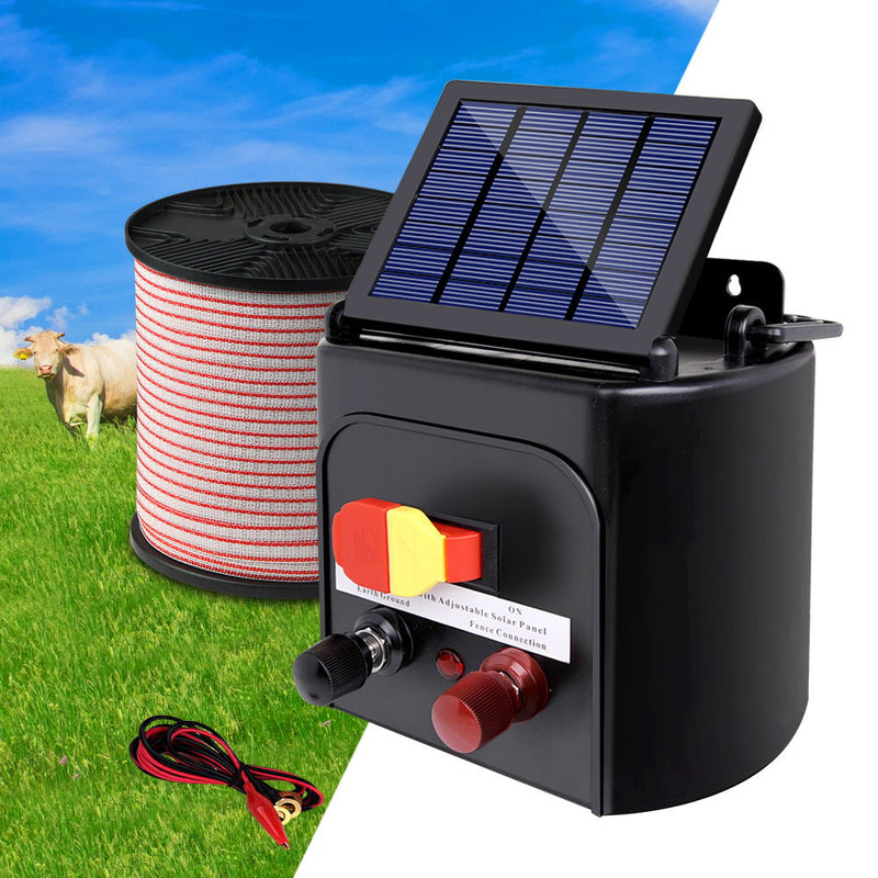 Giantz 3km 0.1J Solar Electric Fence Energiser Energizer Charger with 400M Tape