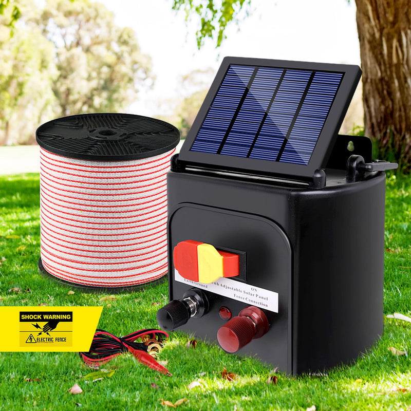 Giantz 5km 0.15J Solar Electric Fence Energiser Energizer Charger with 400M Tape