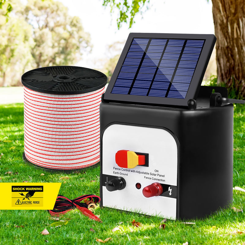 Giantz 8km 0.3J Solar Electric Fence Energiser Energizer Charger with 400M Tape