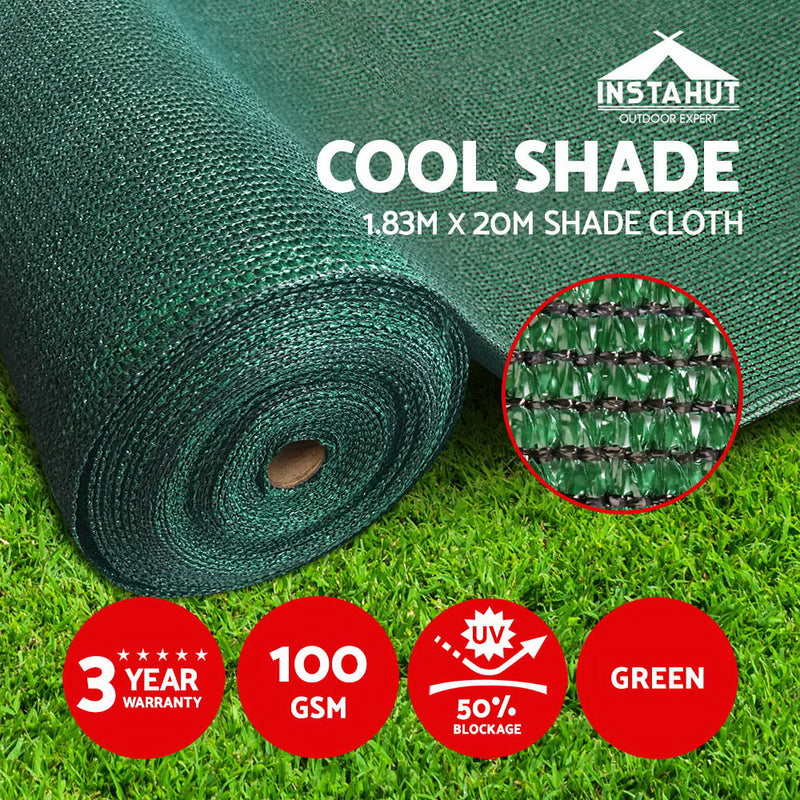 50% Sun Shade Cloth Shadecloth Sail Roll Mesh 1.83x20m 100gsm Green