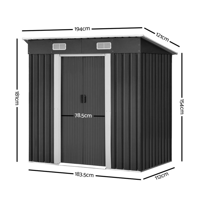 1.94 x 1.21m metal Tool Shed - Grey