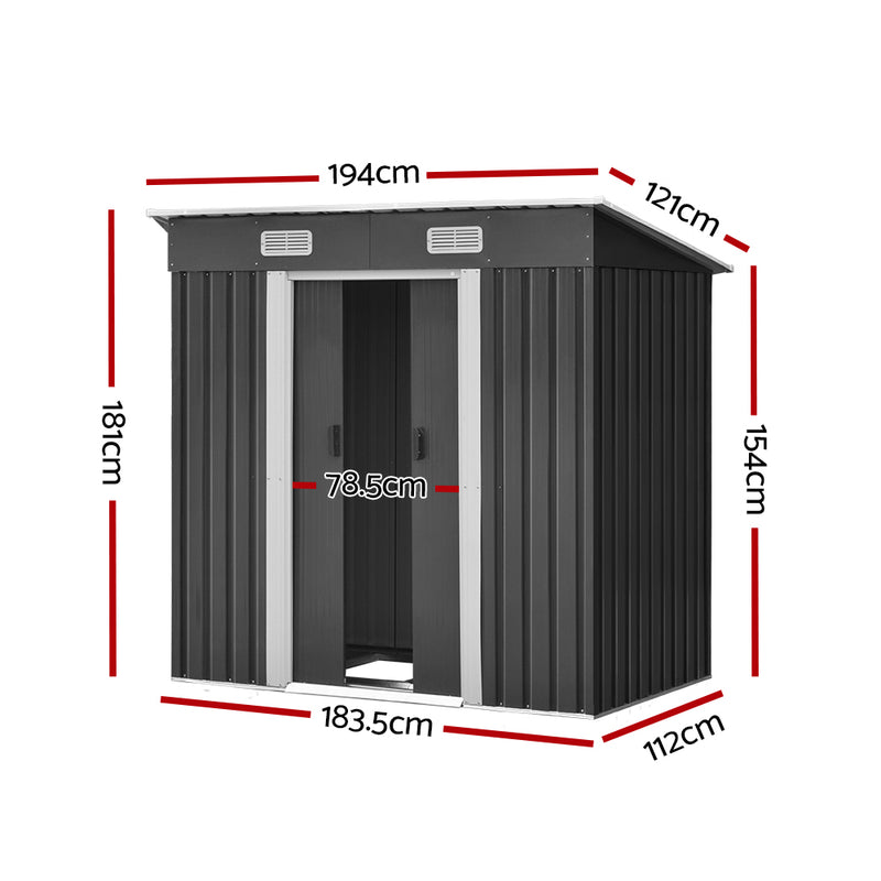 1.94 x 1.21m metal Base Garden Shed - Grey