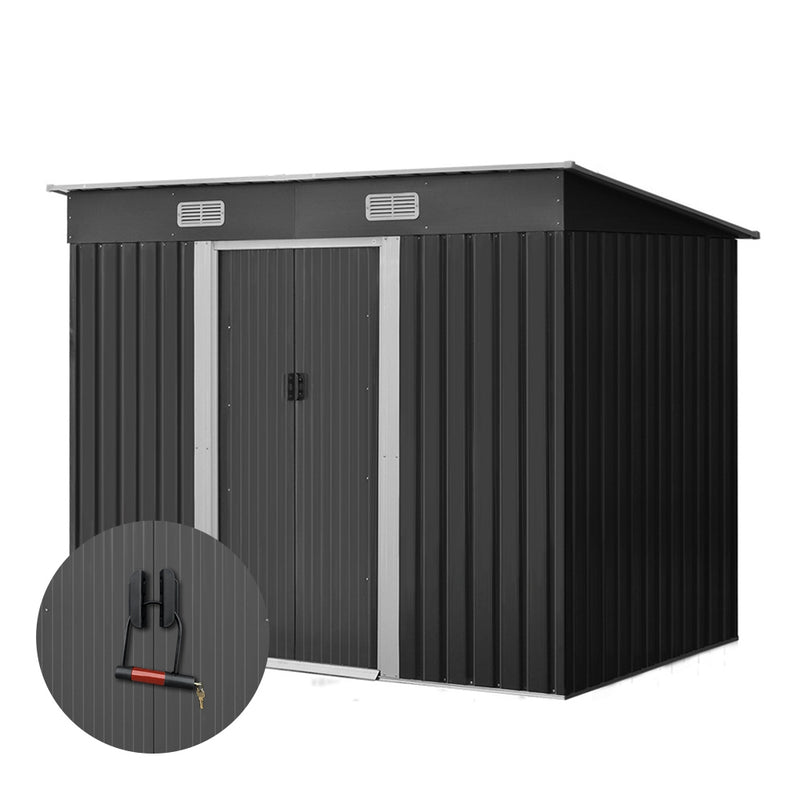 2.38 x 1.31m Steel Garden Shed - Grey