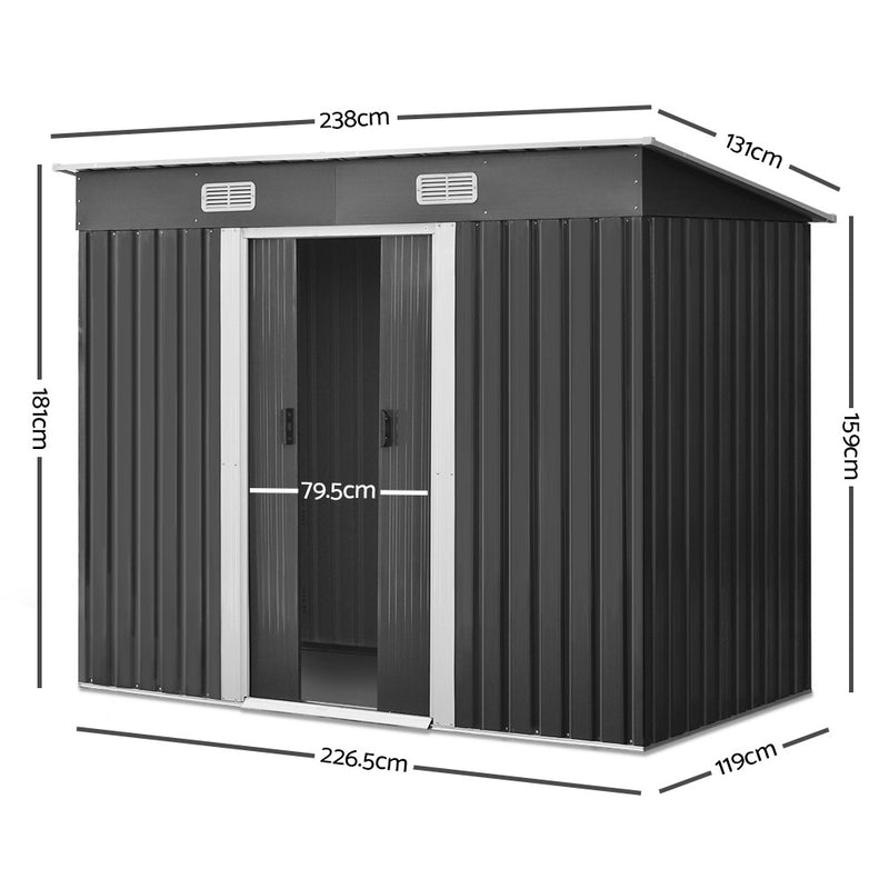 2.38 x 1.31m Steel Garden Shed - Grey