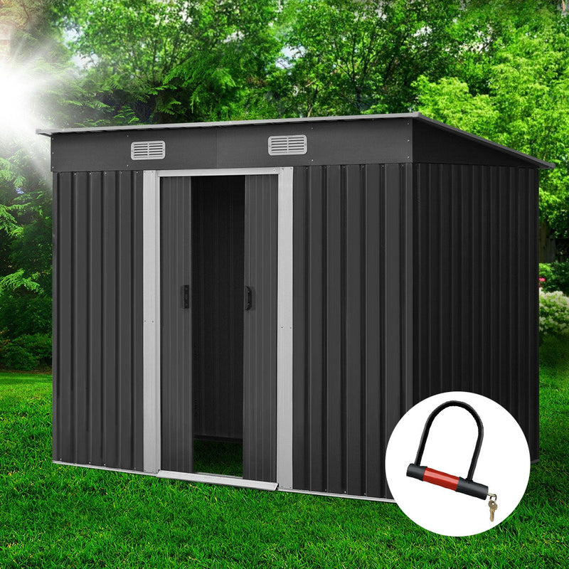 2.38 x 1.31m Steel Garden Shed - Grey