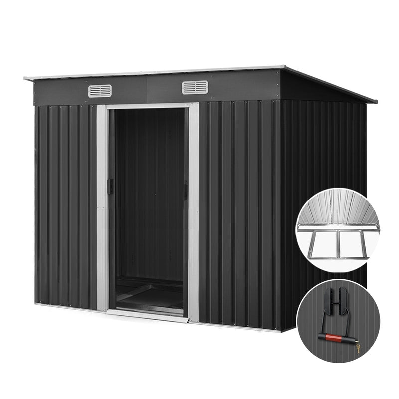 2.38 x 1.31m Steel Base Garden Shed - Grey