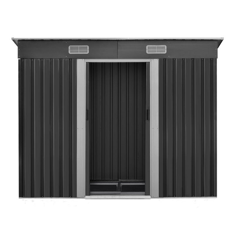 2.38 x 1.31m Steel Base Garden Shed - Grey