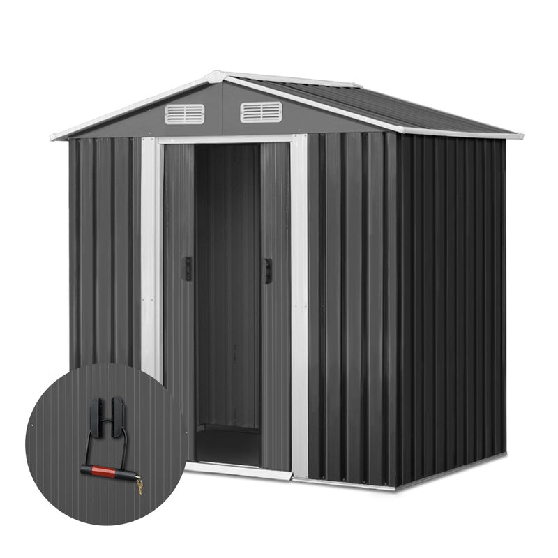 1.25 x 1.95m Steel Garden Shed - Grey