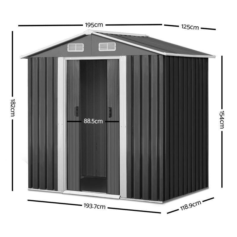 1.25 x 1.95m Steel Garden Shed - Grey