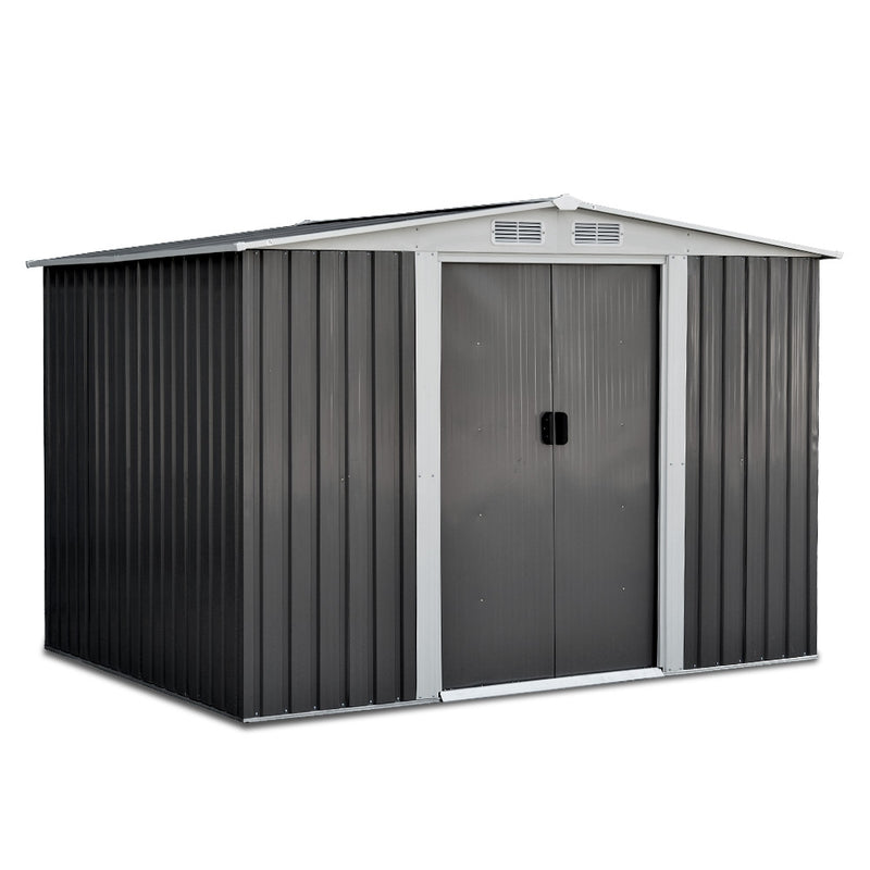 2.05 x 2.57m Steel Garden Shed with Roof - Grey