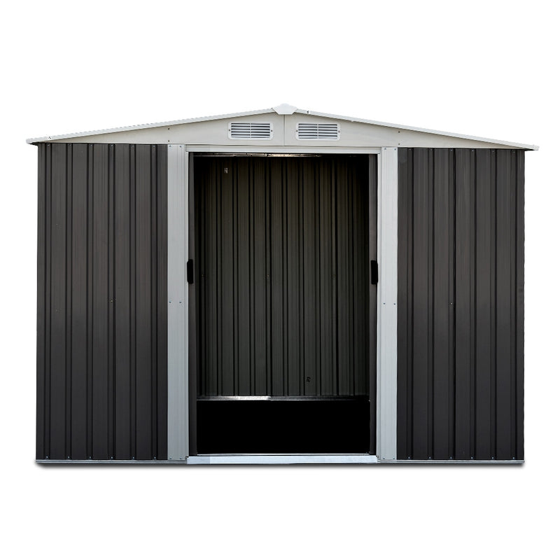 2.05 x 2.57m Steel Garden Shed with Roof - Grey