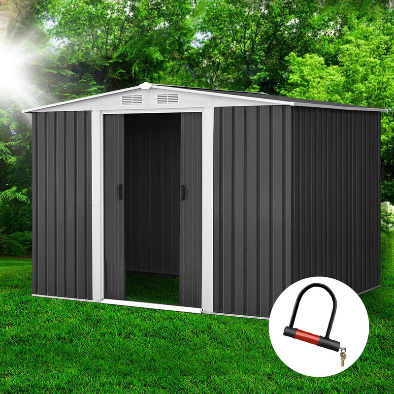 2.05 x 2.57m Steel Garden Shed with Roof - Grey